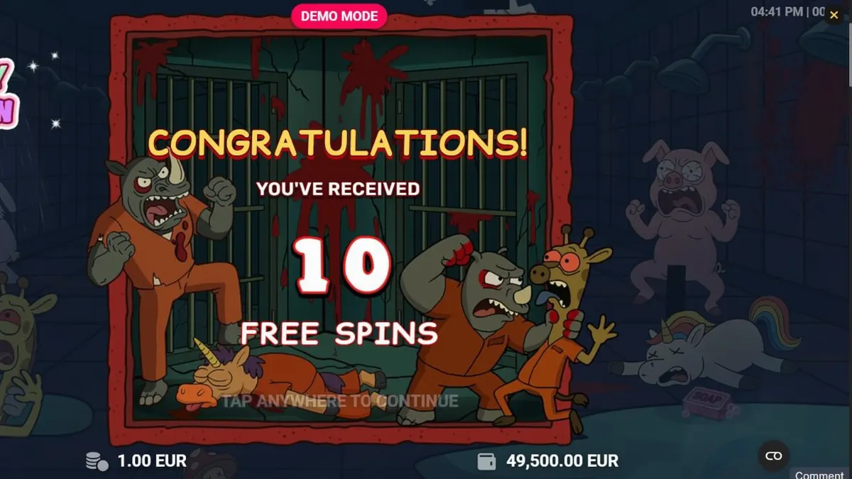 Tampilan visual slot Happy Prison dengan karakter kartun unik di balik jeruji besi
